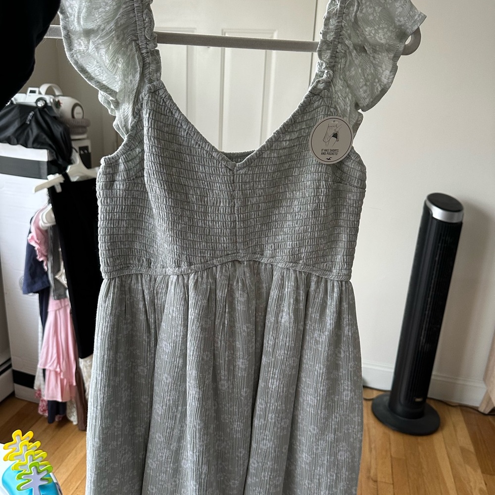 aerie Sage Green Smocked Tank Dress with Ruffle Straps